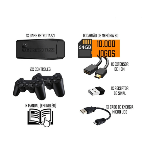 (PROMOÇÃO RELÂMPAGO [ÚLTIMO DIA] 70% OFF) - Vídeo Game Pen Retrô Tazzi ORIGINAL 10.000 Jogos 4K + 2 Controles de Brinde - BrasilShopping